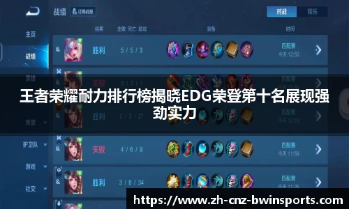 王者荣耀耐力排行榜揭晓EDG荣登第十名展现强劲实力